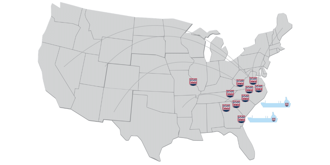US Map Identifying Colonial Chemical Solutions Offices and highlighting distribution reach.